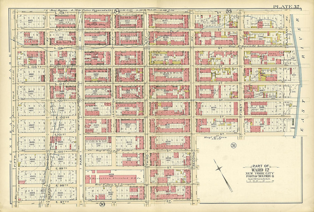 This old map of Part of Ward 12 from Atlas of the City of New York, Manhattan Island from 1894 was created by G.W. Bromley & Co in 1894