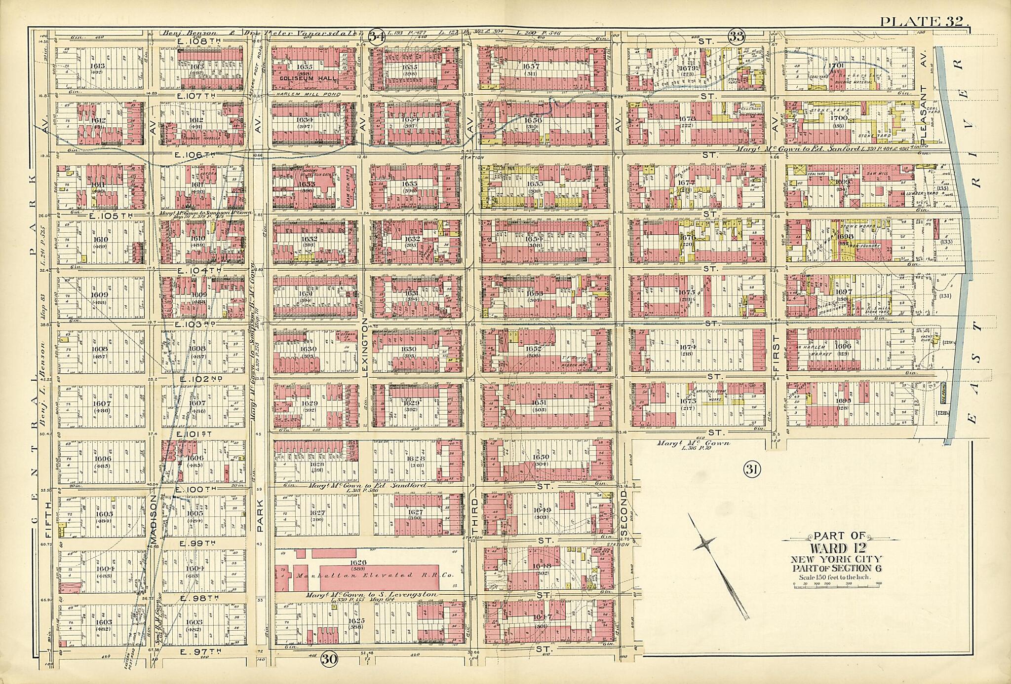 This old map of Part of Ward 12 from Atlas of the City of New York, Manhattan Island from 1894 was created by G.W. Bromley & Co in 1894