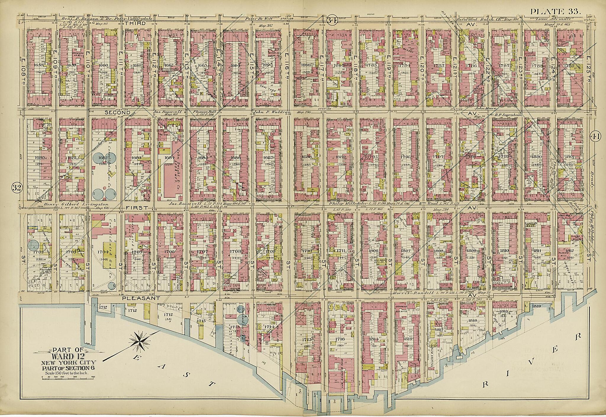 This old map of Part of Ward 12 (part of Section 6) from Atlas of the City of New York, Manhattan Island from 1894 was created by G.W. Bromley & Co in 1894