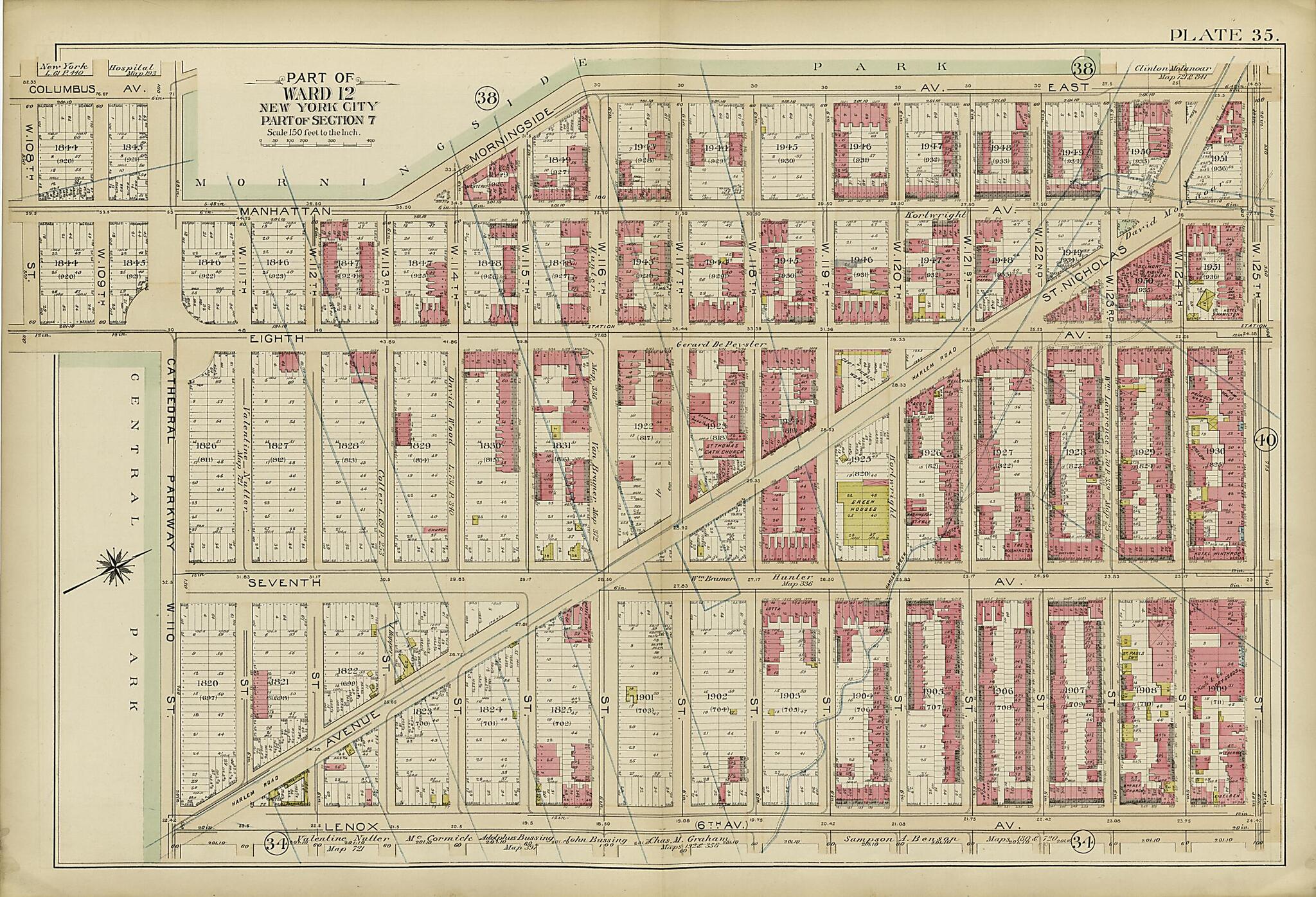This old map of Part of Ward 12 (part of Section 7) from Atlas of the City of New York, Manhattan Island from 1894 was created by G.W. Bromley & Co in 1894