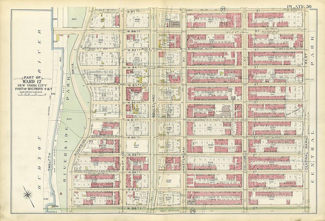 This old map of Part of Ward 12 (part of Sections 4 & 7) from Atlas of the City of New York, Manhattan Island from 1894 was created by G.W. Bromley & Co in 1894