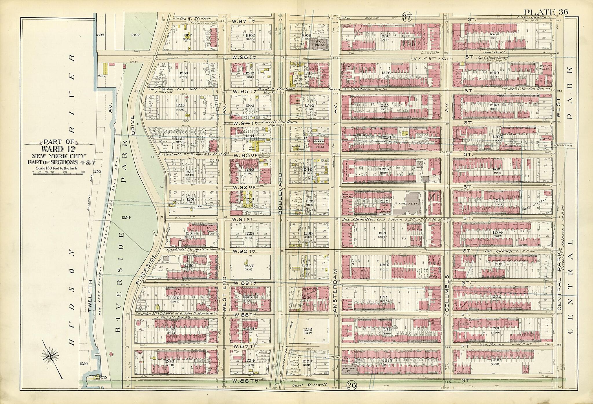 This old map of Part of Ward 12 (part of Sections 4 & 7) from Atlas of the City of New York, Manhattan Island from 1894 was created by G.W. Bromley & Co in 1894