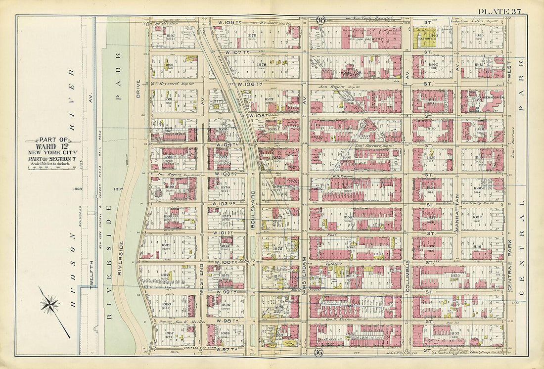 This old map of Part of Ward 12 (part of Section 7) from Atlas of the City of New York, Manhattan Island from 1894 was created by G.W. Bromley & Co in 1894