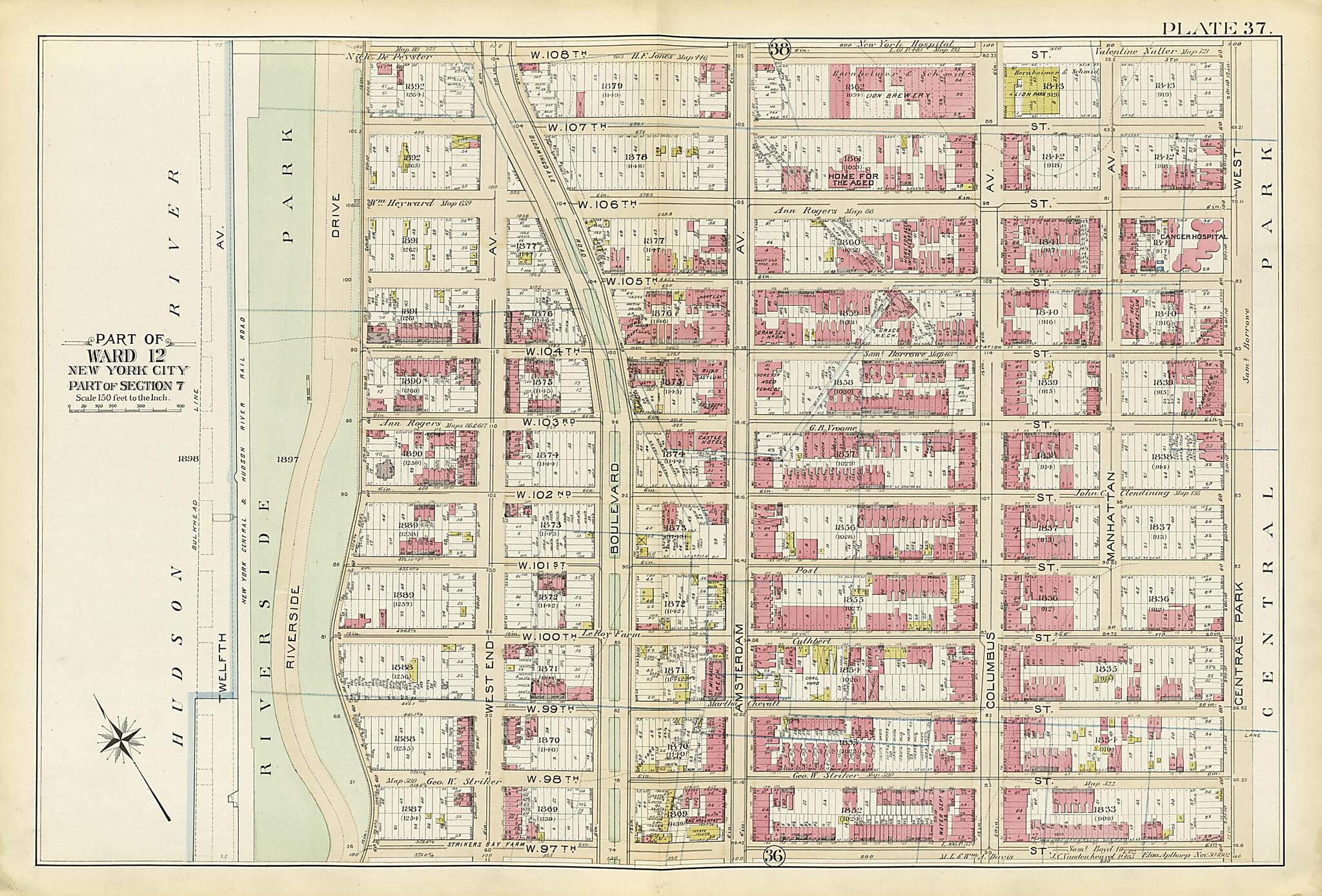 This old map of Part of Ward 12 (part of Section 7) from Atlas of the City of New York, Manhattan Island from 1894 was created by G.W. Bromley & Co in 1894