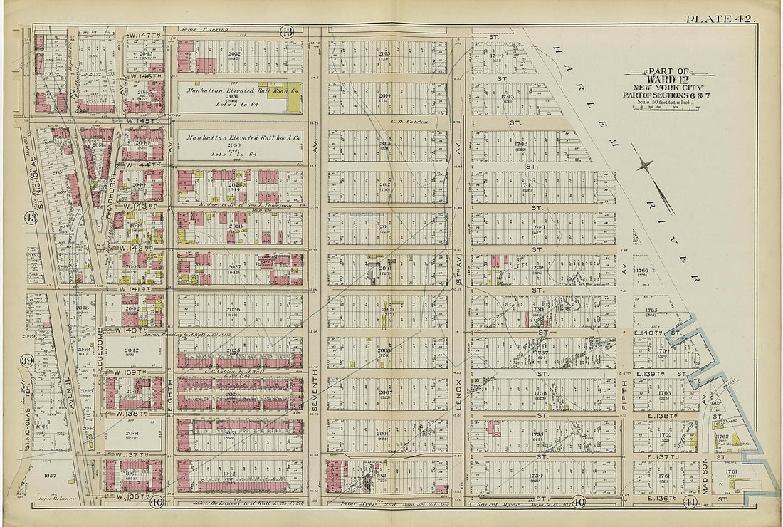 This old map of Part of Ward 12 (part of Sections 6 & 7) from Atlas of the City of New York, Manhattan Island from 1894 was created by G.W. Bromley & Co in 1894