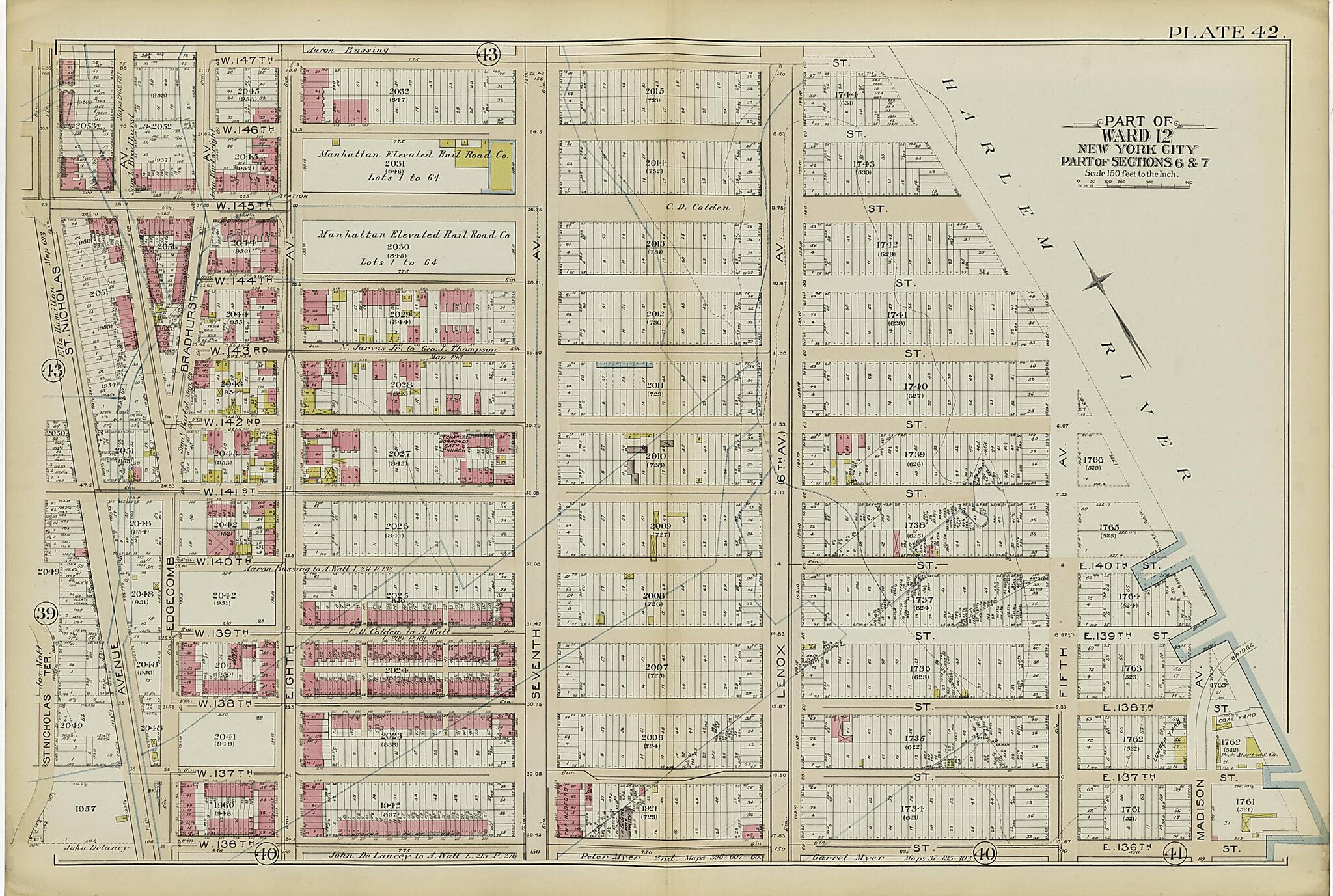 This old map of Part of Ward 12 (part of Sections 6 & 7) from Atlas of the City of New York, Manhattan Island from 1894 was created by G.W. Bromley & Co in 1894