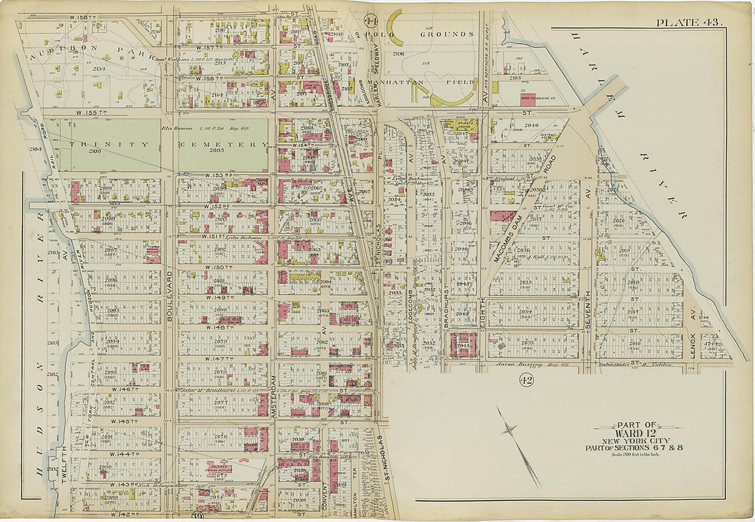 This old map of Part of Ward 12 (part of Sections 6, 7 & 8) from Atlas of the City of New York, Manhattan Island from 1894 was created by G.W. Bromley & Co in 1894