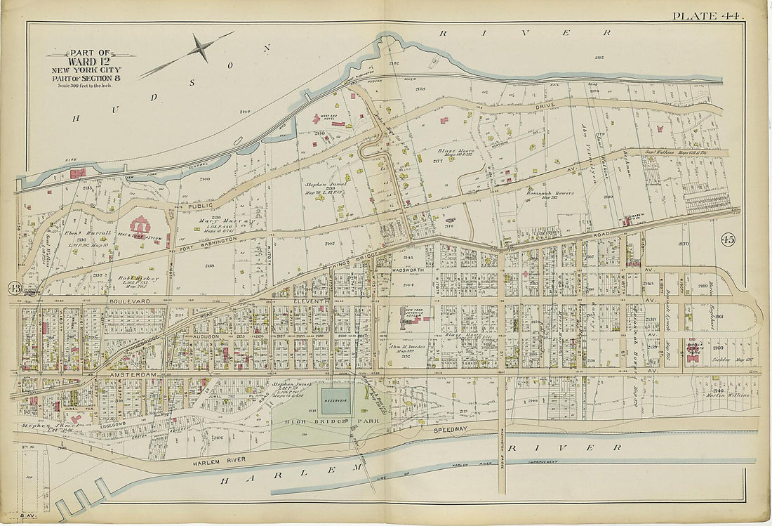 This old map of Part of Ward 12 (part of Section 8) from Atlas of the City of New York, Manhattan Island from 1894 was created by G.W. Bromley & Co in 1894