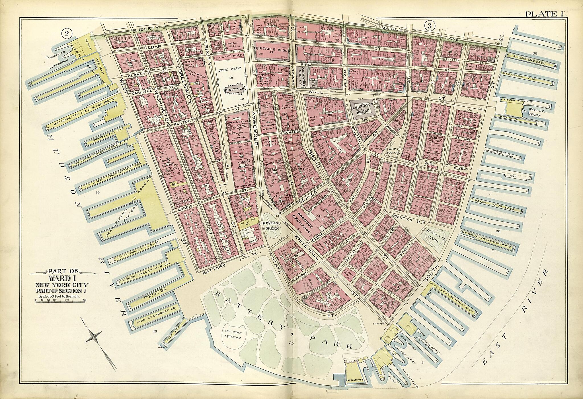 This old map of Part of Ward 1 from Atlas of the City of New York, Manhattan Island from 1894 was created by G.W. Bromley & Co in 1894