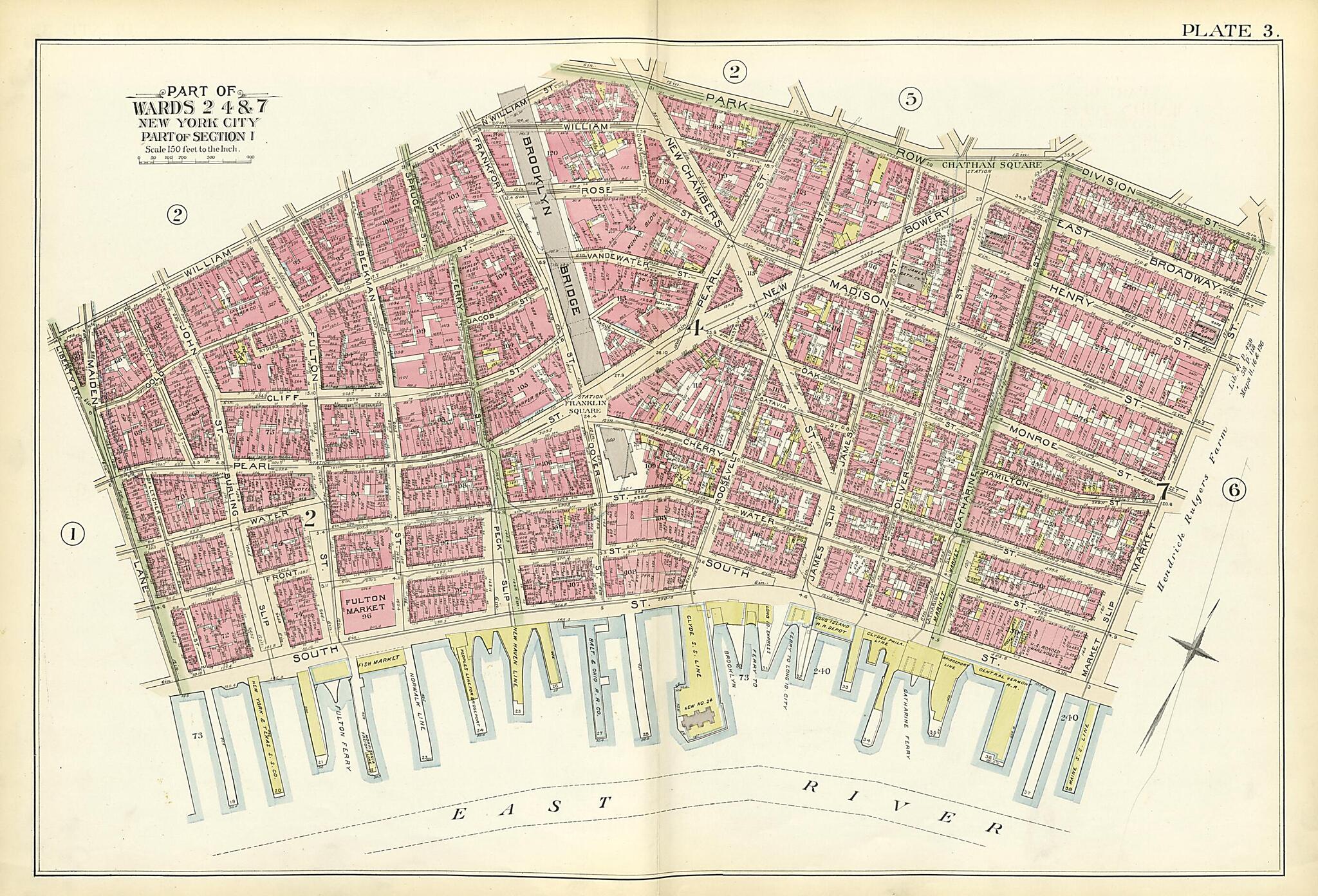 This old map of Part of Wards 2, 4 & 7 from Atlas of the City of New York, Manhattan Island from 1894 was created by G.W. Bromley & Co in 1894