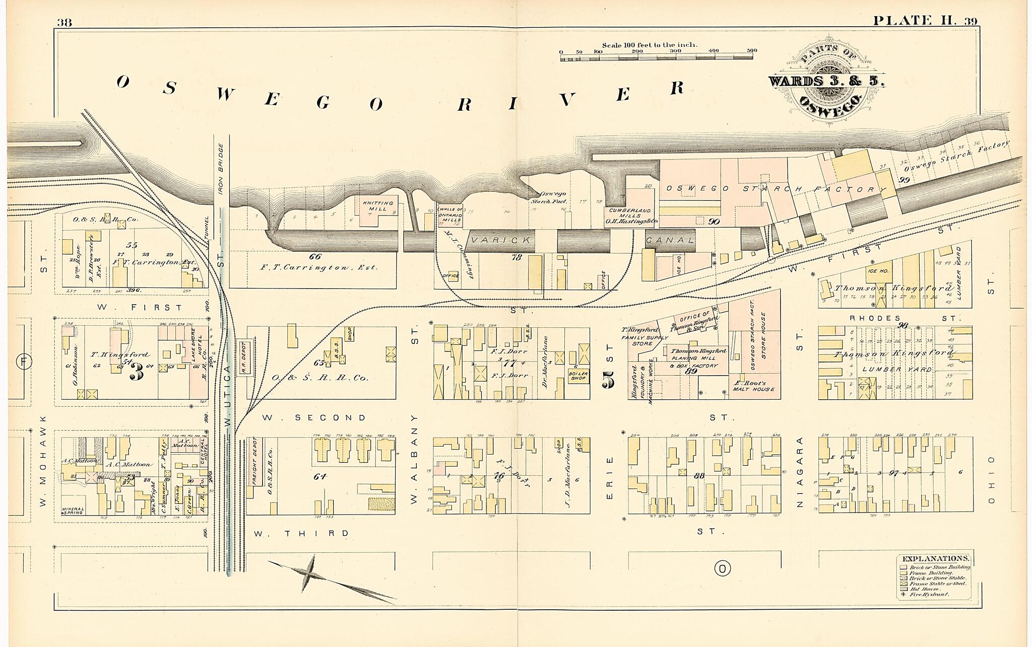 This old map of Part of Wards 3 & 5. Oswego. Plate H. from Atlas of the City of Oswego N.Y. from 1880 was created by Griffith Morgan Hopkins in 1880
