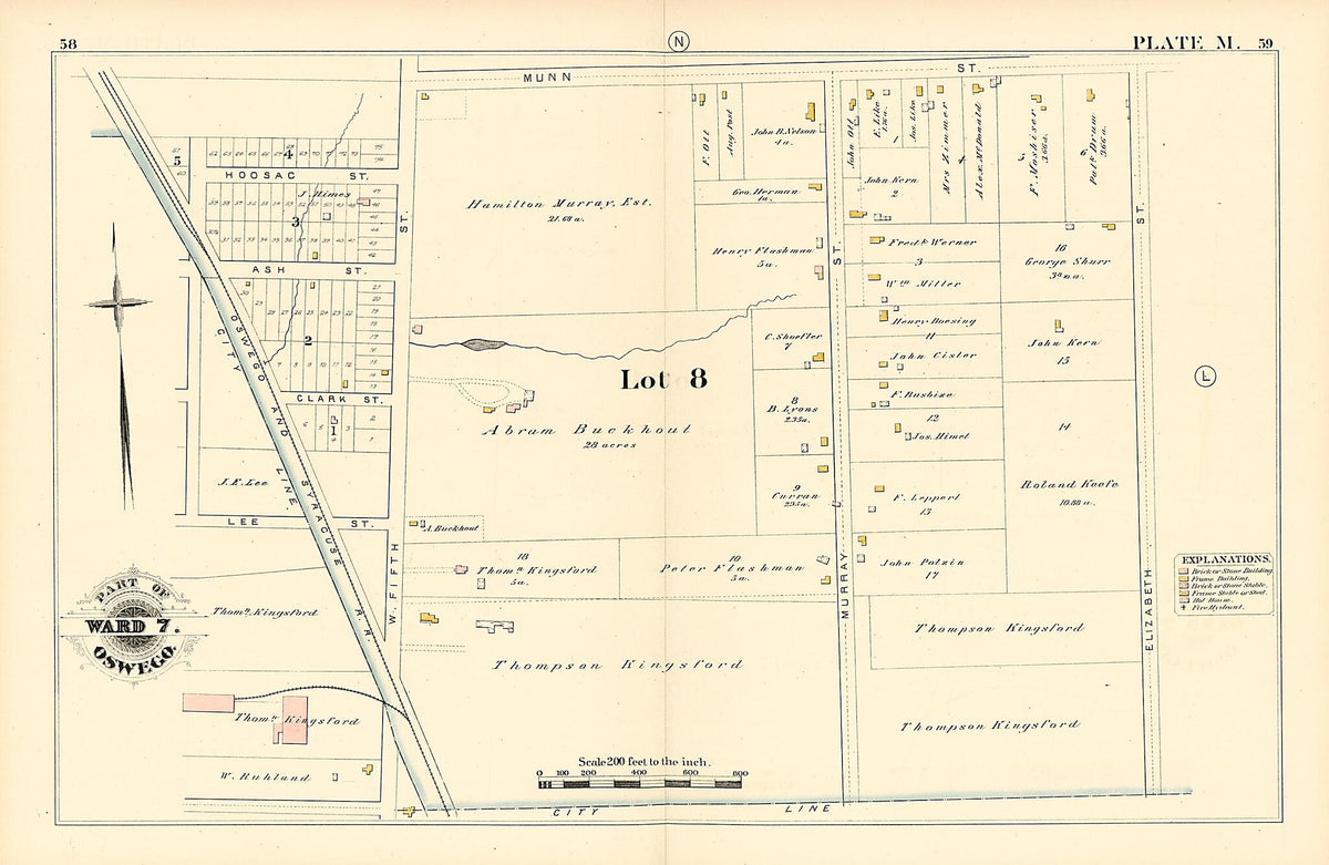 Part of Ward 7. Oswego. Plate M. from Atlas of the City of Oswego N.Y. 1880 by Relic Map Company