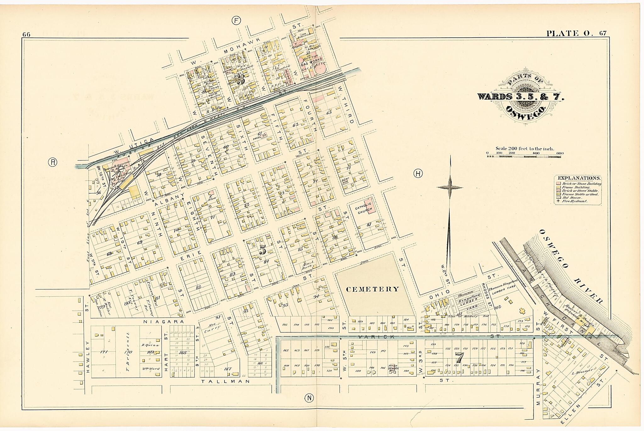 This old map of Parts of Wards 3. 5. & 7. Oswego. Plate O. from Atlas of the City of Oswego N.Y. from 1880 was created by Griffith Morgan Hopkins in 1880