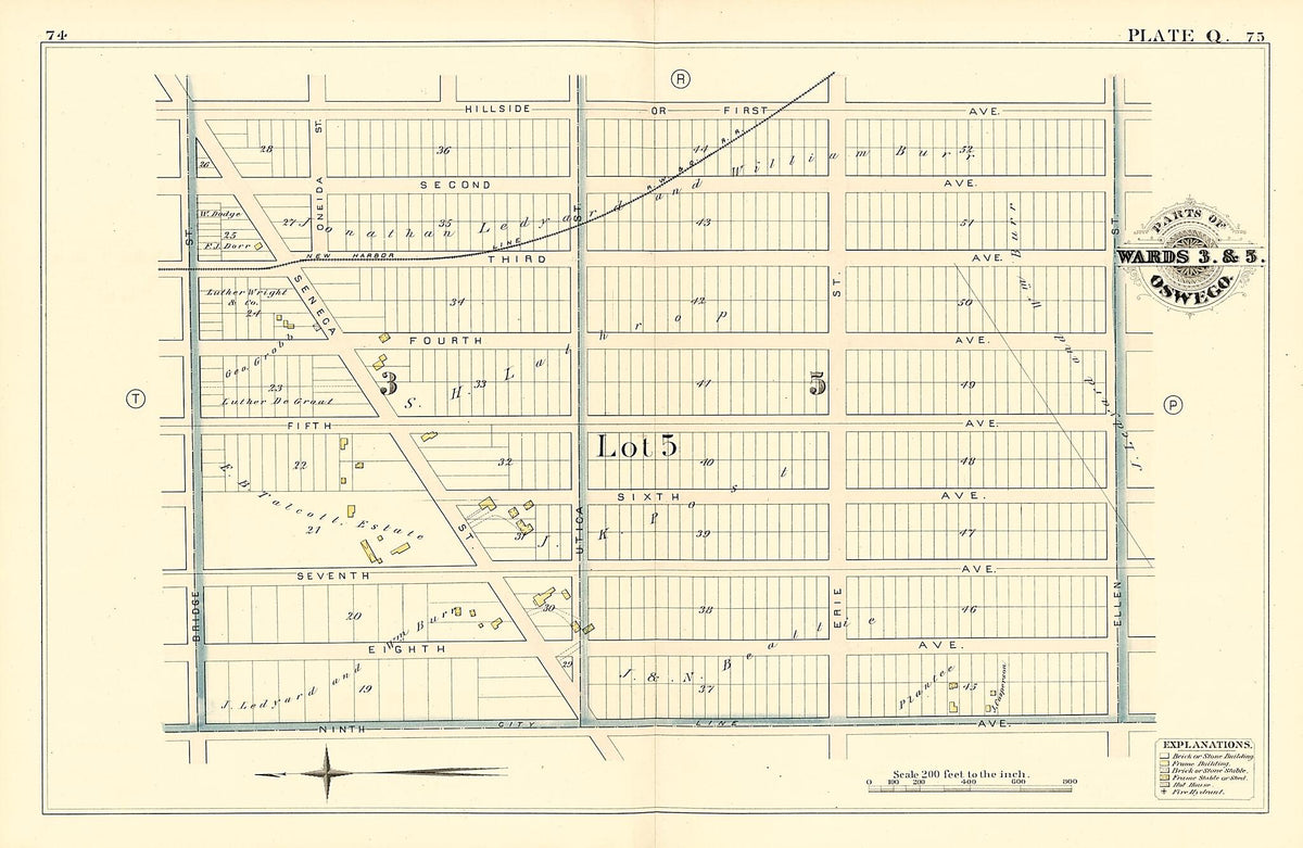 Parts of Wards 3. & 5. Oswego. Plate Q. from Atlas of the City of Oswego N.Y. 1880 by Relic Map Company