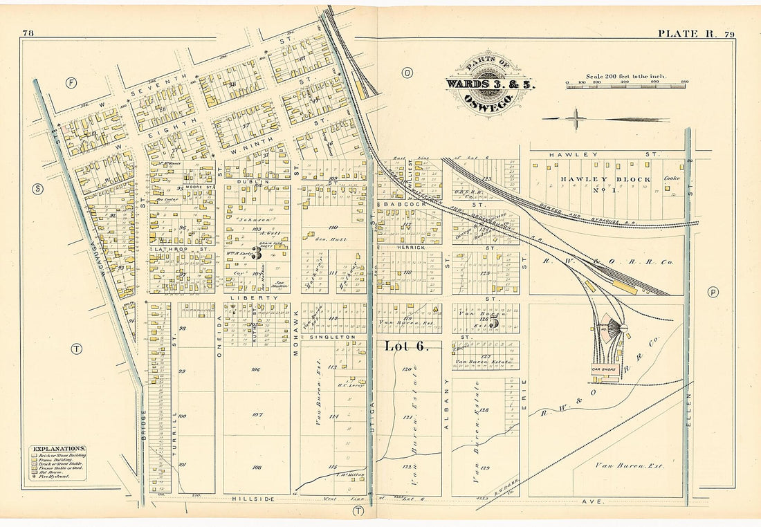 This old map of Parts of Wards 3. & 5. Oswego. Plate R. from Atlas of the City of Oswego N.Y. from 1880 was created by Griffith Morgan Hopkins in 1880