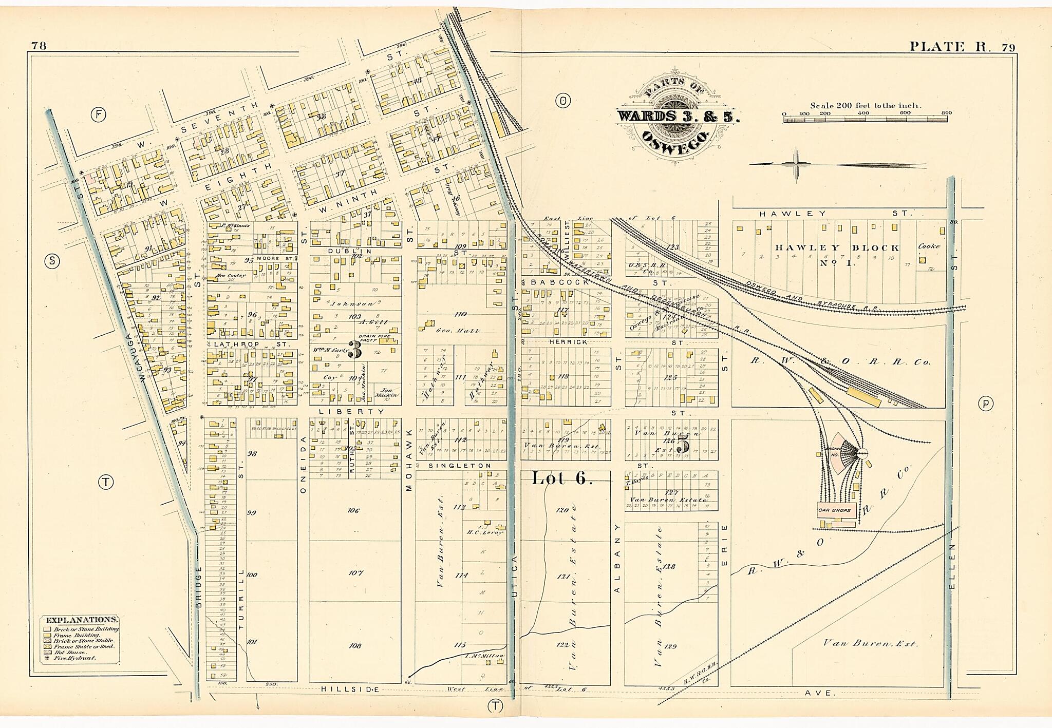 This old map of Parts of Wards 3. & 5. Oswego. Plate R. from Atlas of the City of Oswego N.Y. from 1880 was created by Griffith Morgan Hopkins in 1880