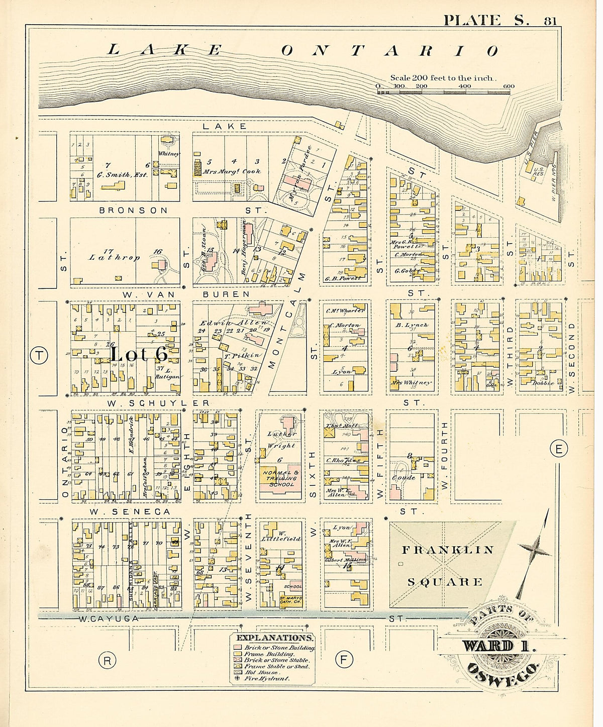 Parts of Ward 1. Oswego. Plate S. from Atlas of the City of Oswego N.Y. 1880 by Relic Map Company