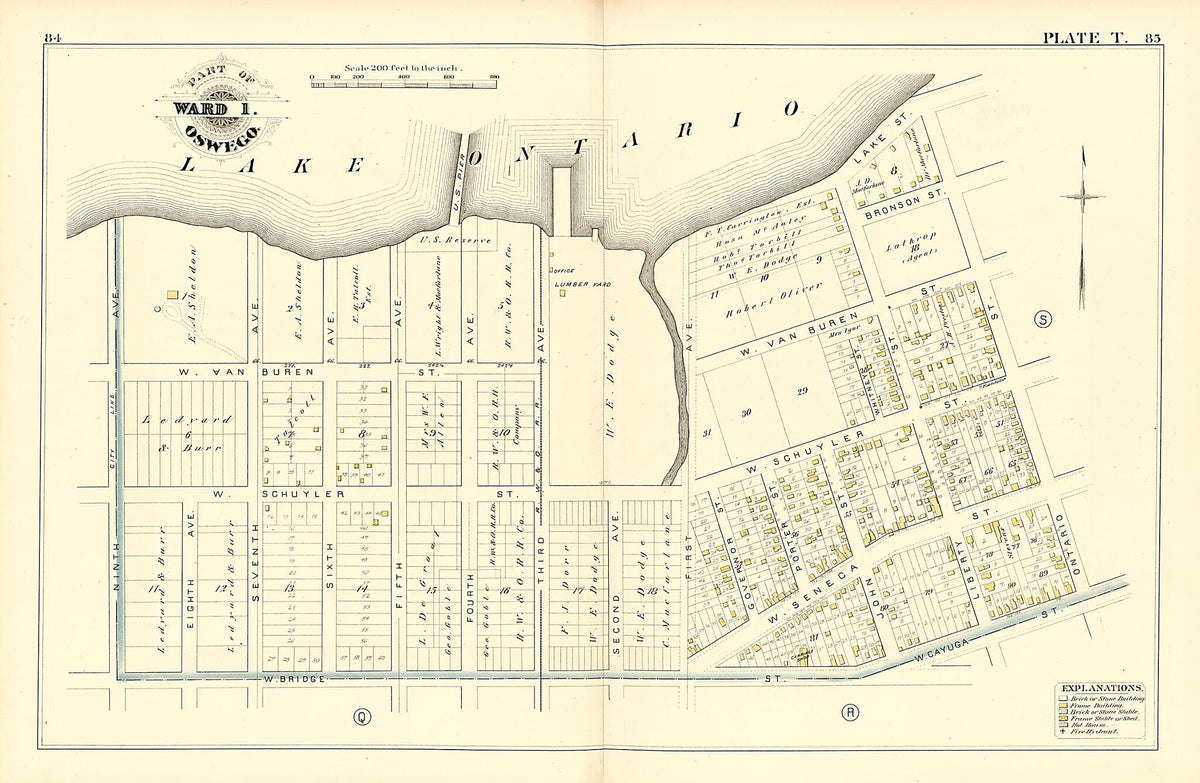 Part of Ward 1. Oswego. Plate T. from Atlas of the City of Oswego N.Y. 1880 by Relic Map Company