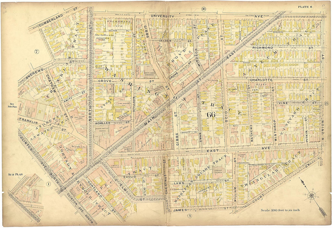 This old map of Plate 6 from Plat Book of the City of Rochester, New York from 1900 was created by J.M. Lathrop & Co in 1900