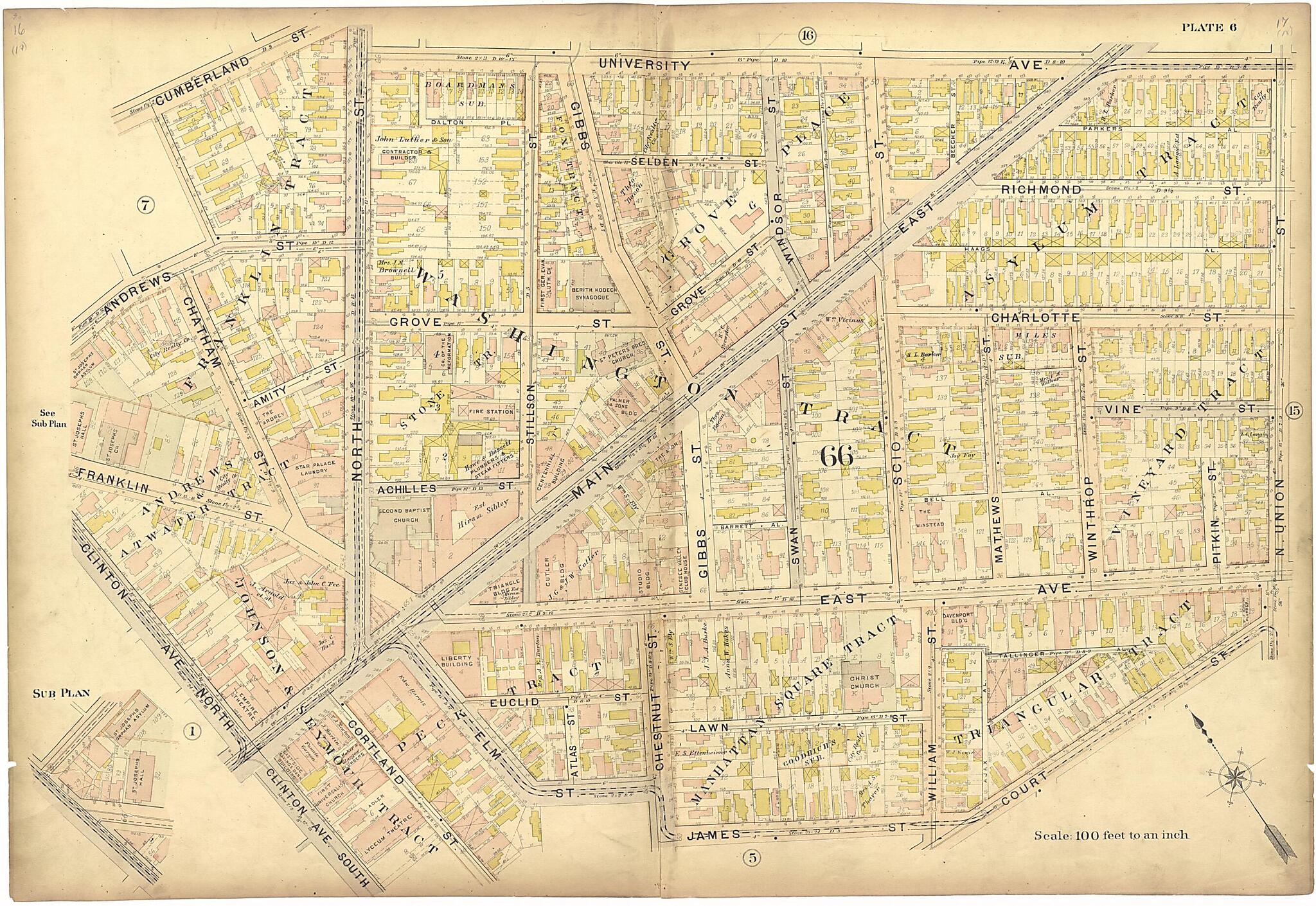 This old map of Plate 6 from Plat Book of the City of Rochester, New York from 1900 was created by J.M. Lathrop & Co in 1900