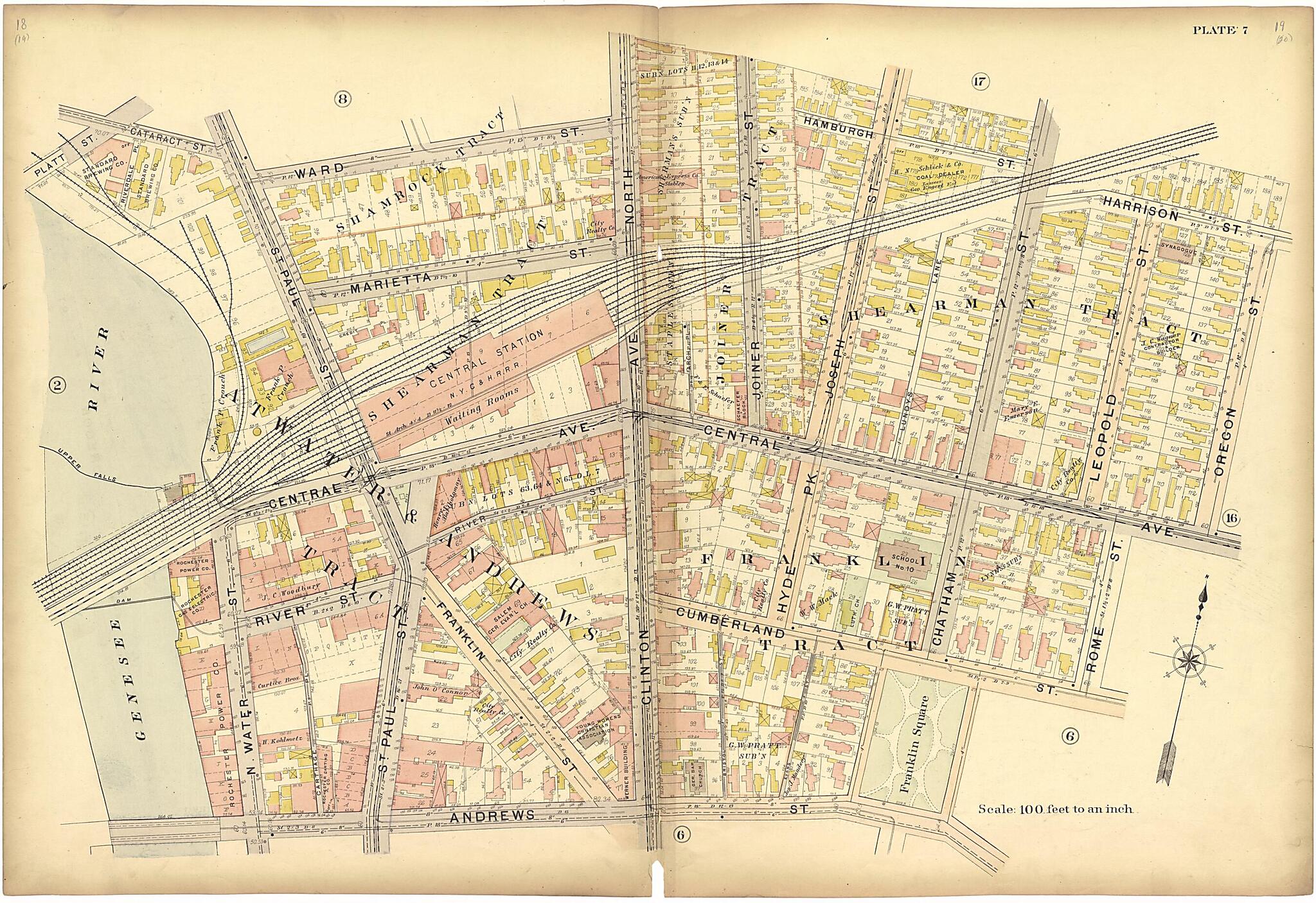This old map of Plate 7 from Plat Book of the City of Rochester, New York from 1900 was created by J.M. Lathrop & Co in 1900