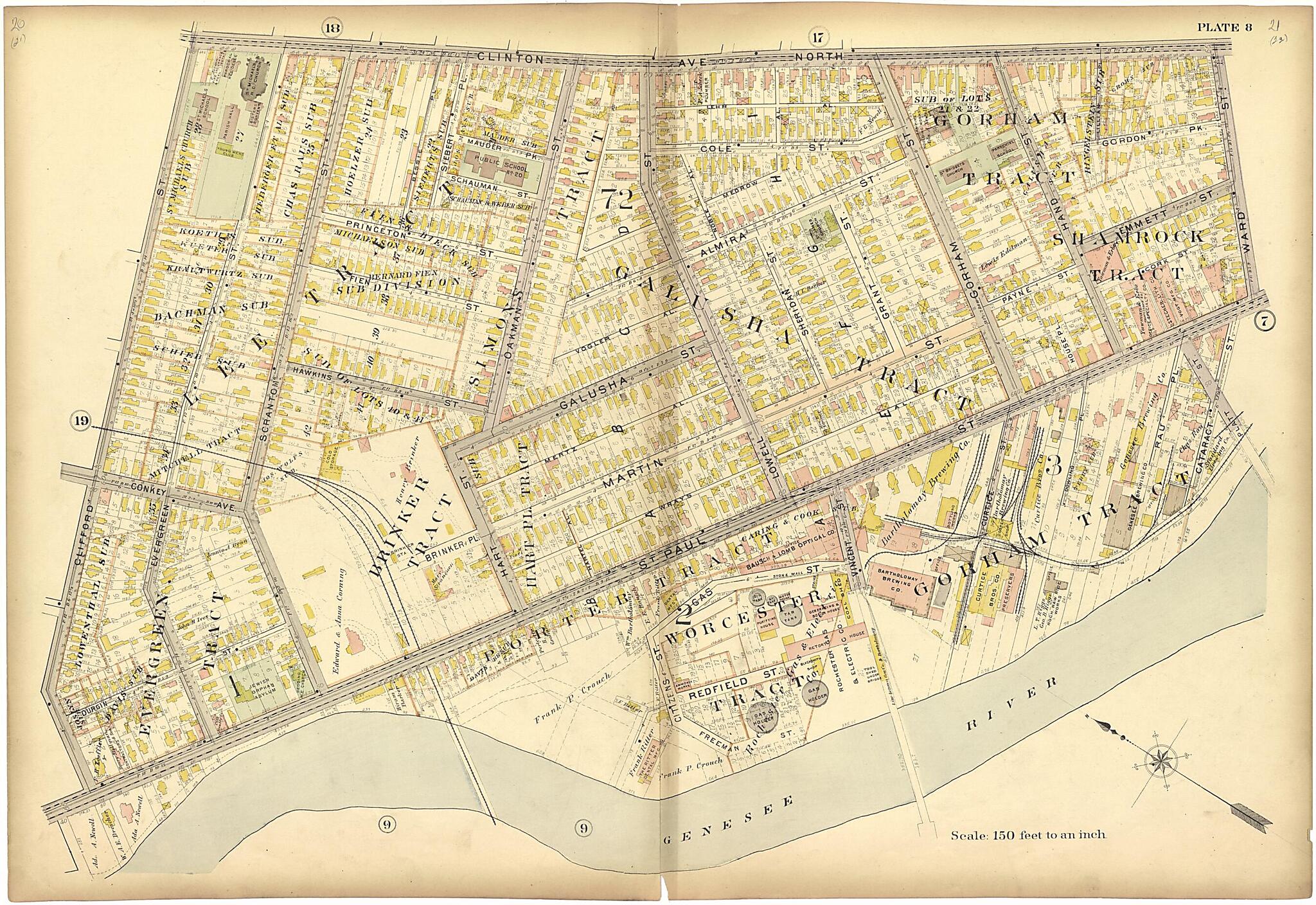 This old map of Plate 8 from Plat Book of the City of Rochester, New York from 1900 was created by J.M. Lathrop & Co in 1900