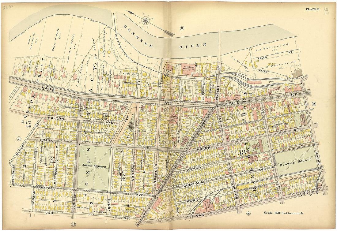 This old map of Plate 9 from Plat Book of the City of Rochester, New York from 1900 was created by J.M. Lathrop & Co in 1900
