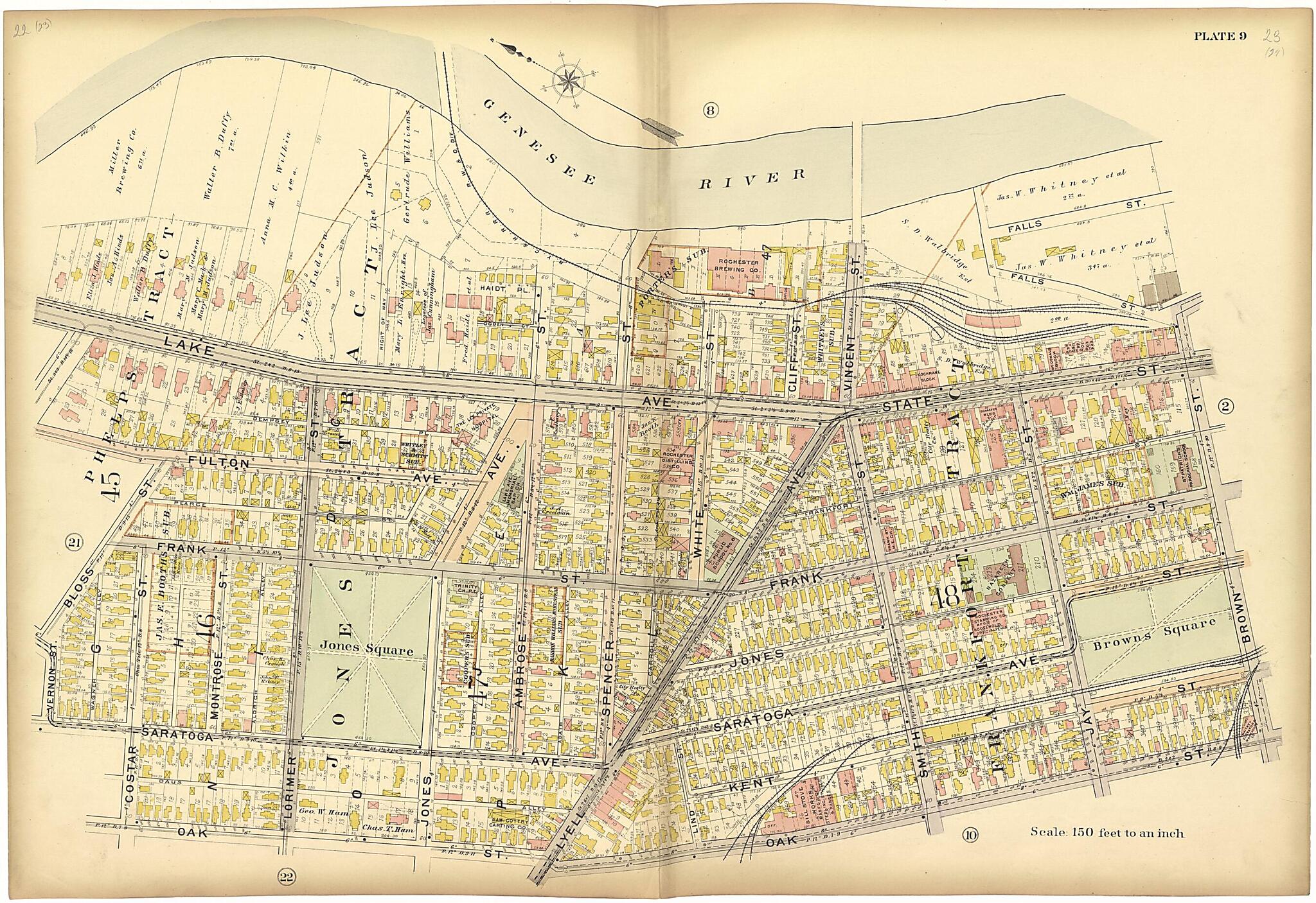 This old map of Plate 9 from Plat Book of the City of Rochester, New York from 1900 was created by J.M. Lathrop & Co in 1900