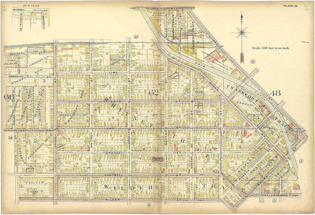 This old map of Plate 10 from Plat Book of the City of Rochester, New York from 1900 was created by J.M. Lathrop & Co in 1900
