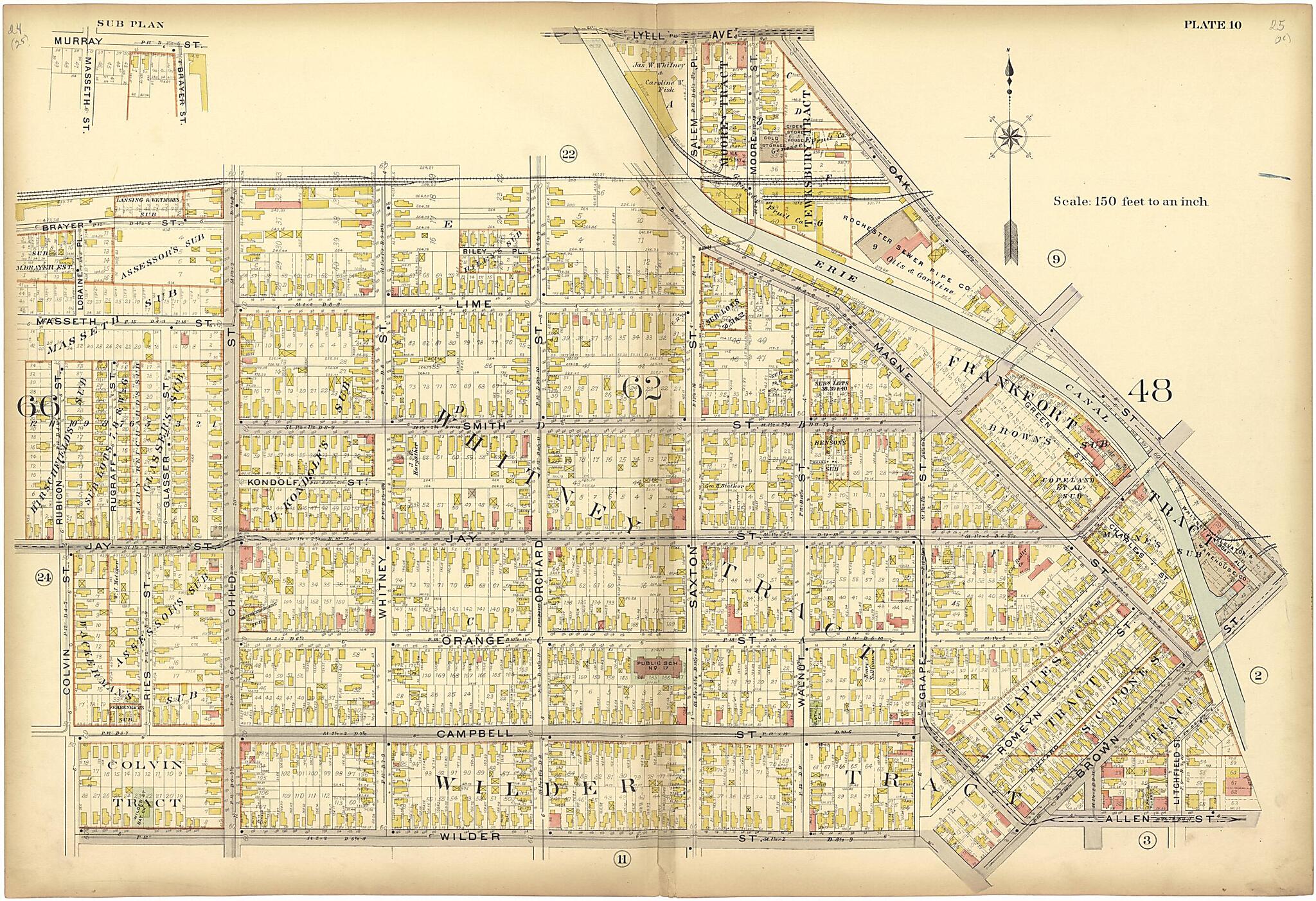 This old map of Plate 10 from Plat Book of the City of Rochester, New York from 1900 was created by J.M. Lathrop & Co in 1900