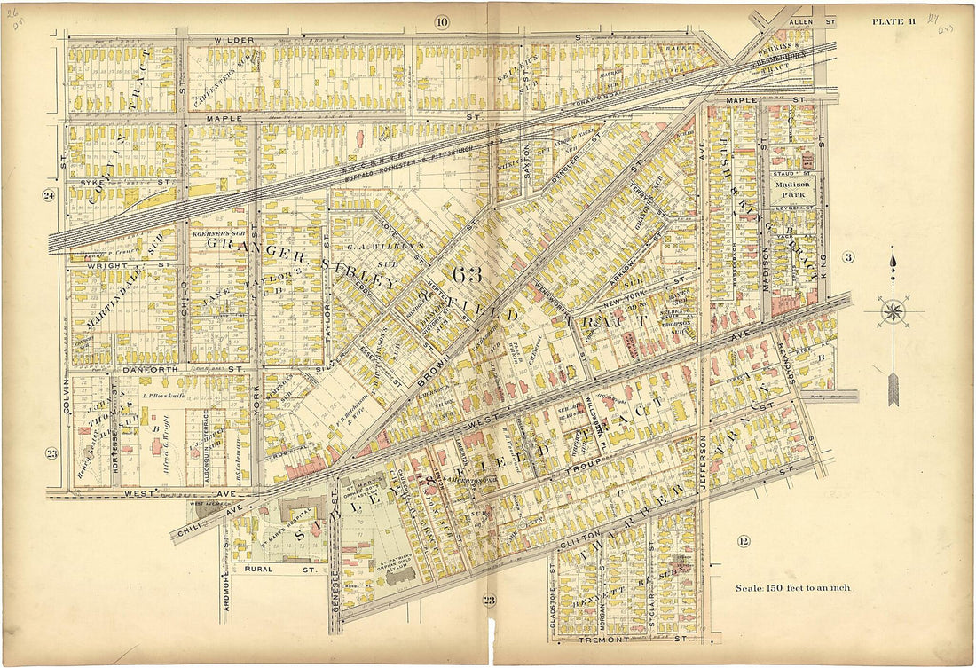 This old map of Plate 11 from Plat Book of the City of Rochester, New York from 1900 was created by J.M. Lathrop & Co in 1900