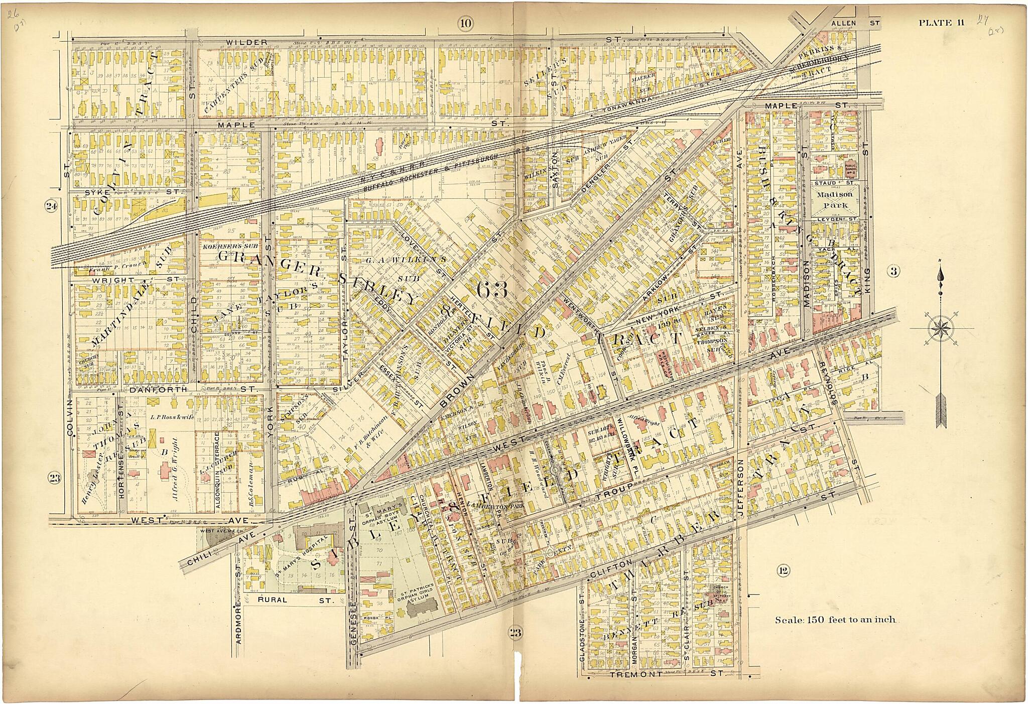 This old map of Plate 11 from Plat Book of the City of Rochester, New York from 1900 was created by J.M. Lathrop & Co in 1900