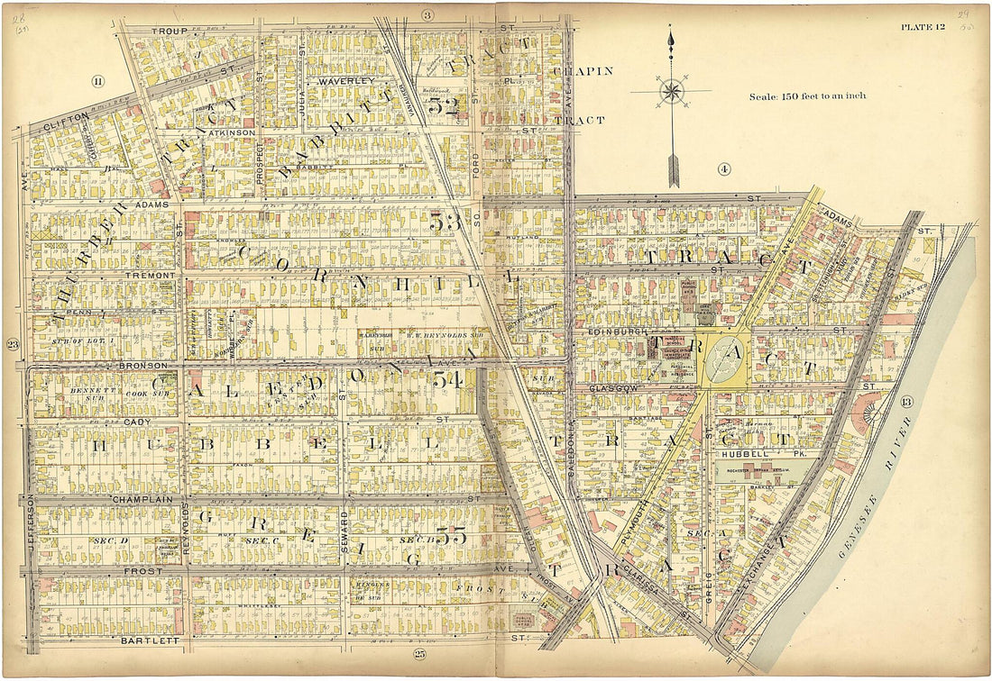 This old map of Plate 12 from Plat Book of the City of Rochester, New York from 1900 was created by J.M. Lathrop & Co in 1900