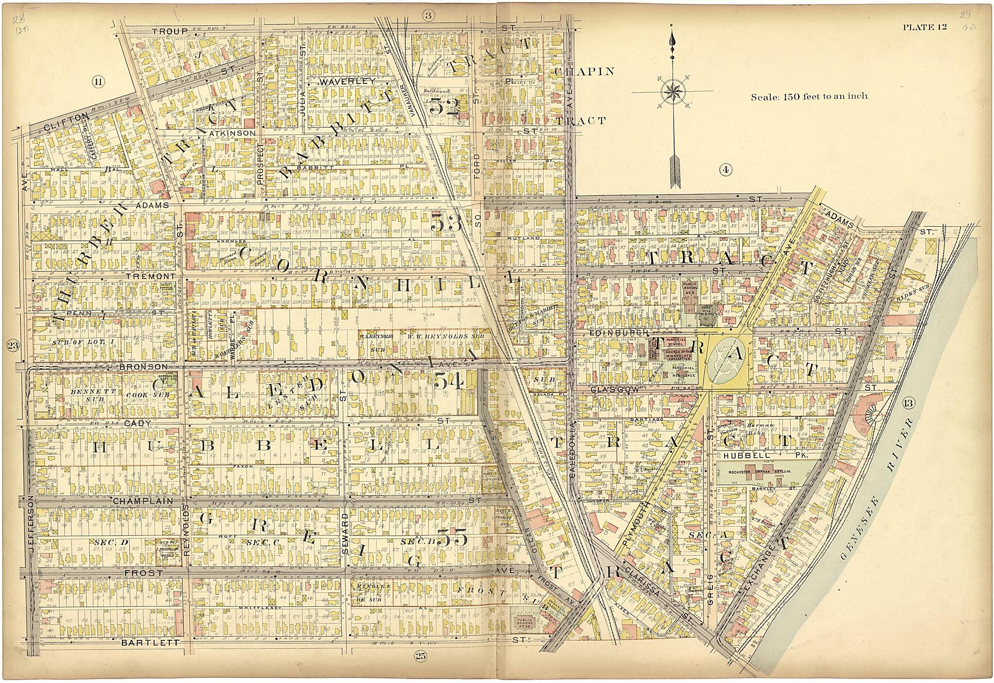 This old map of Plate 12 from Plat Book of the City of Rochester, New York from 1900 was created by J.M. Lathrop & Co in 1900