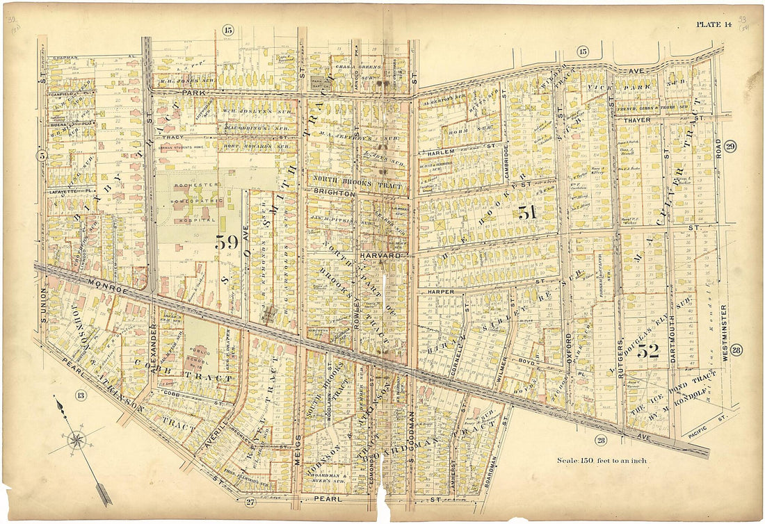 This old map of Plate 14 from Plat Book of the City of Rochester, New York from 1900 was created by J.M. Lathrop & Co in 1900