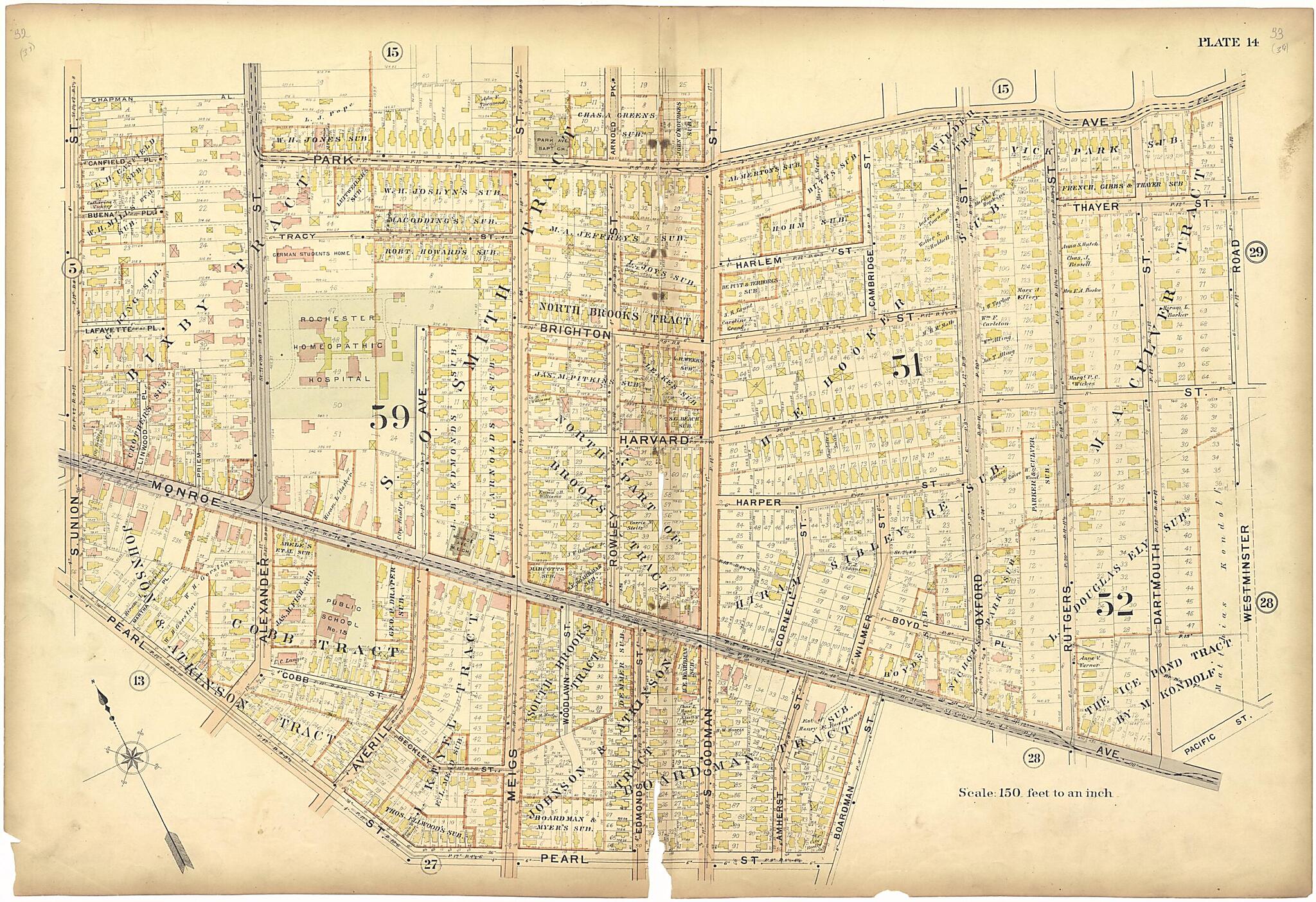 This old map of Plate 14 from Plat Book of the City of Rochester, New York from 1900 was created by J.M. Lathrop & Co in 1900