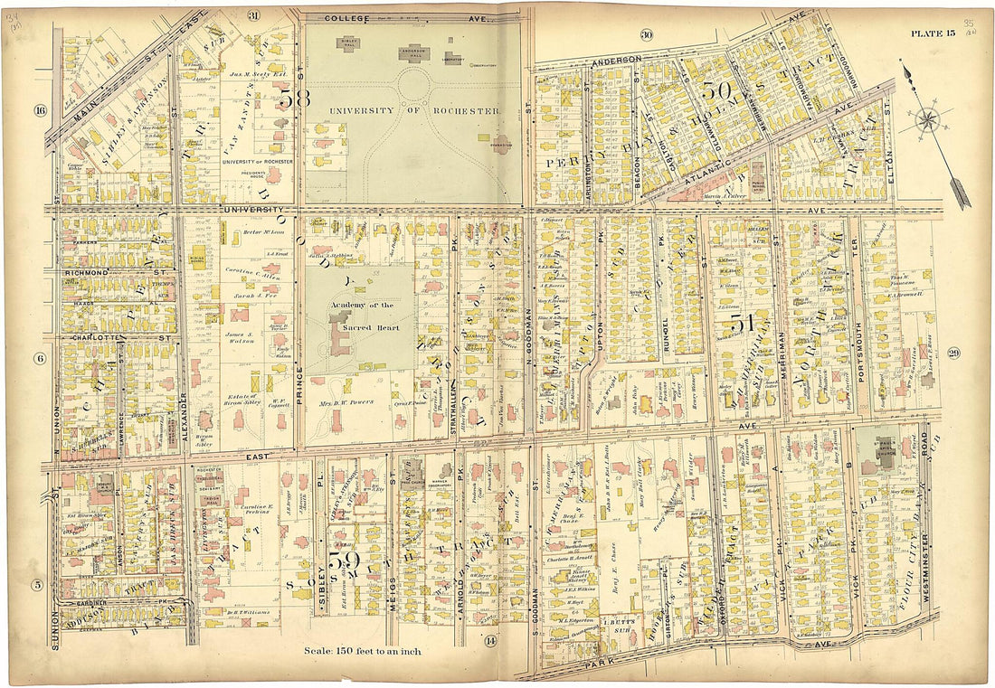 This old map of Plate 15 from Plat Book of the City of Rochester, New York from 1900 was created by J.M. Lathrop & Co in 1900