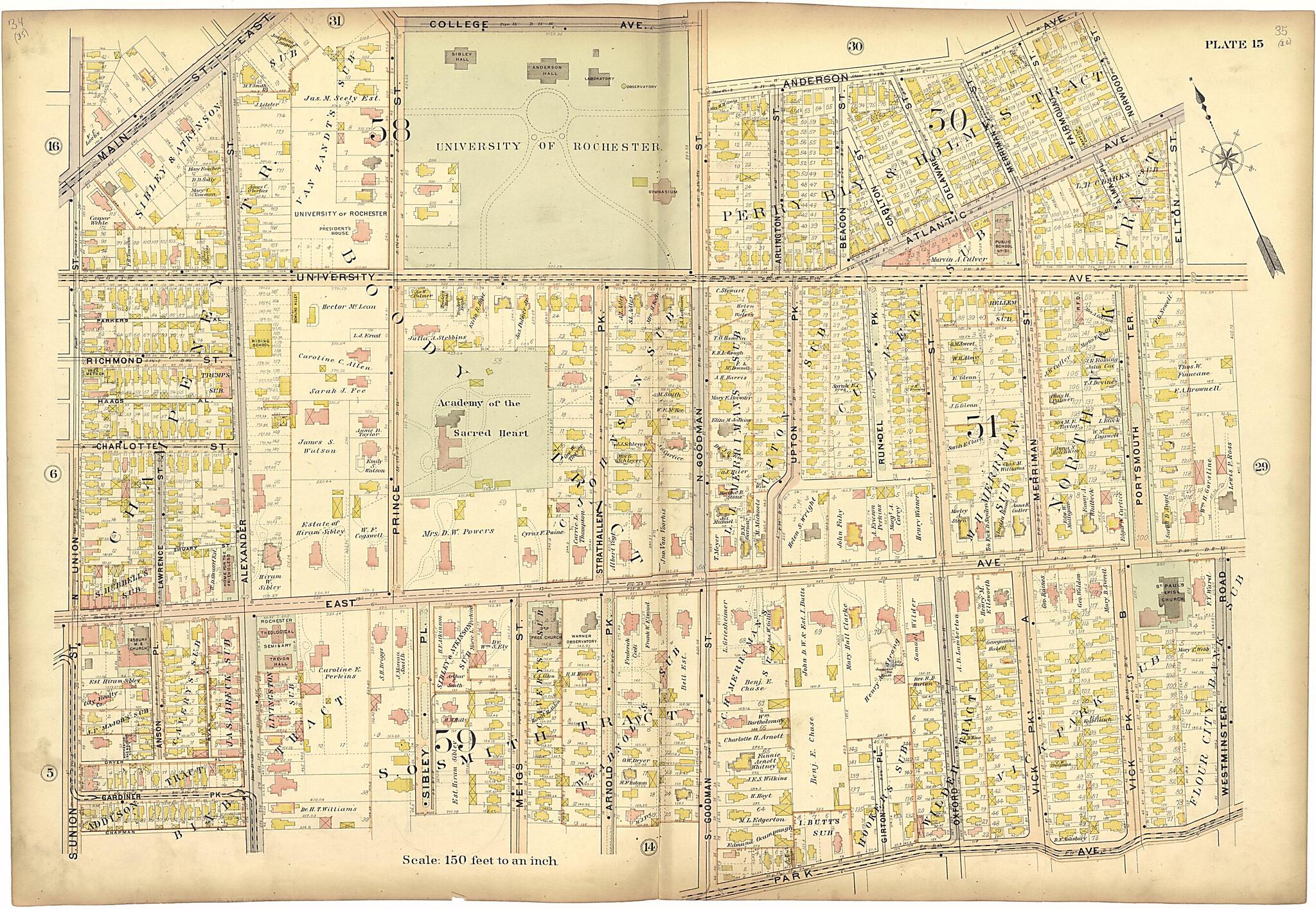 This old map of Plate 15 from Plat Book of the City of Rochester, New York from 1900 was created by J.M. Lathrop & Co in 1900