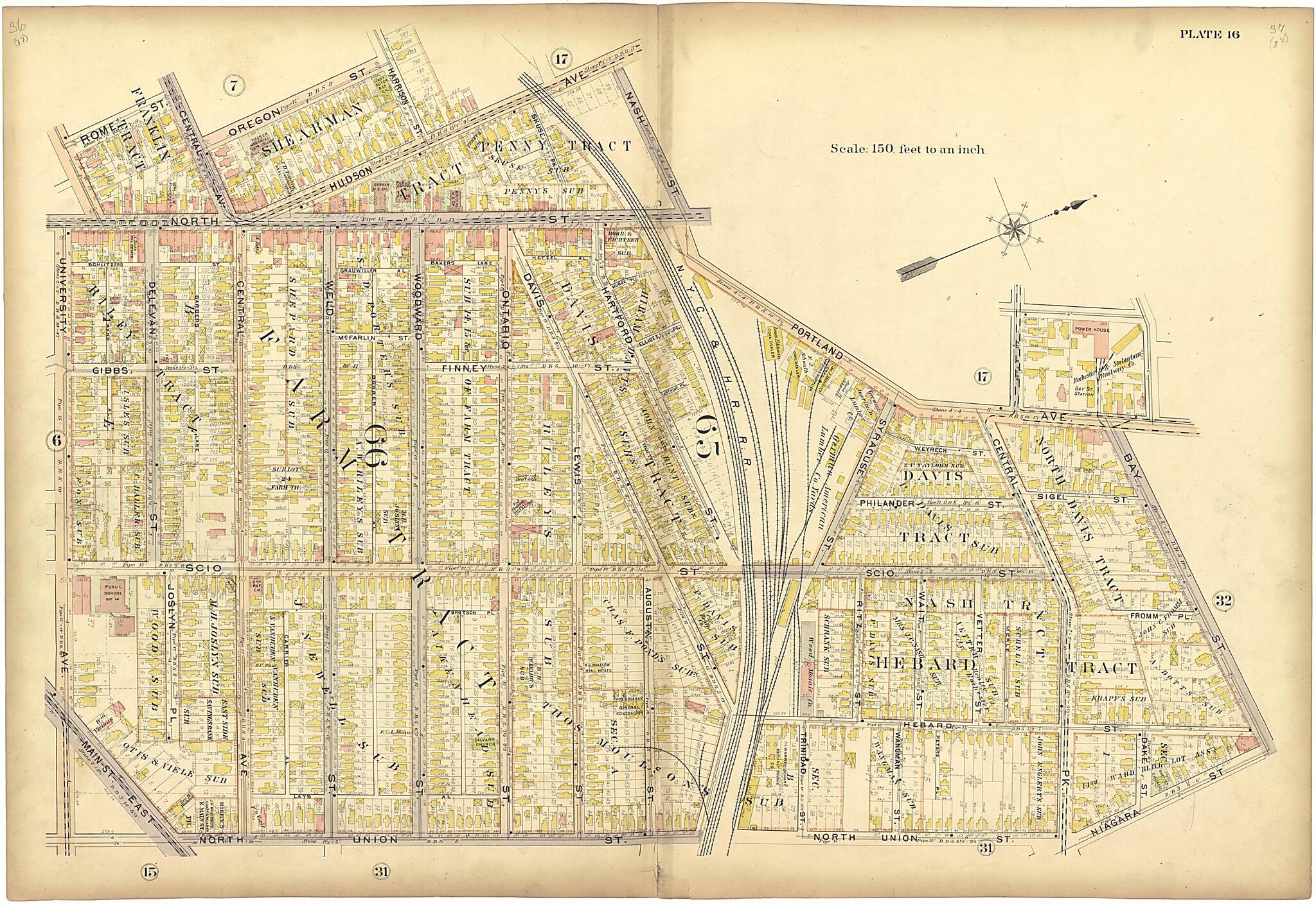 This old map of Plate 16 from Plat Book of the City of Rochester, New York from 1900 was created by J.M. Lathrop & Co in 1900