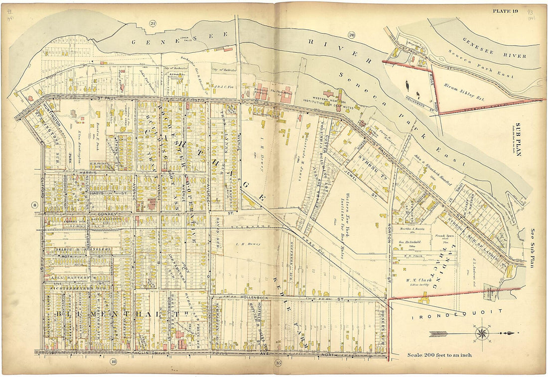 This old map of Plate 19 from Plat Book of the City of Rochester, New York from 1900 was created by J.M. Lathrop & Co in 1900