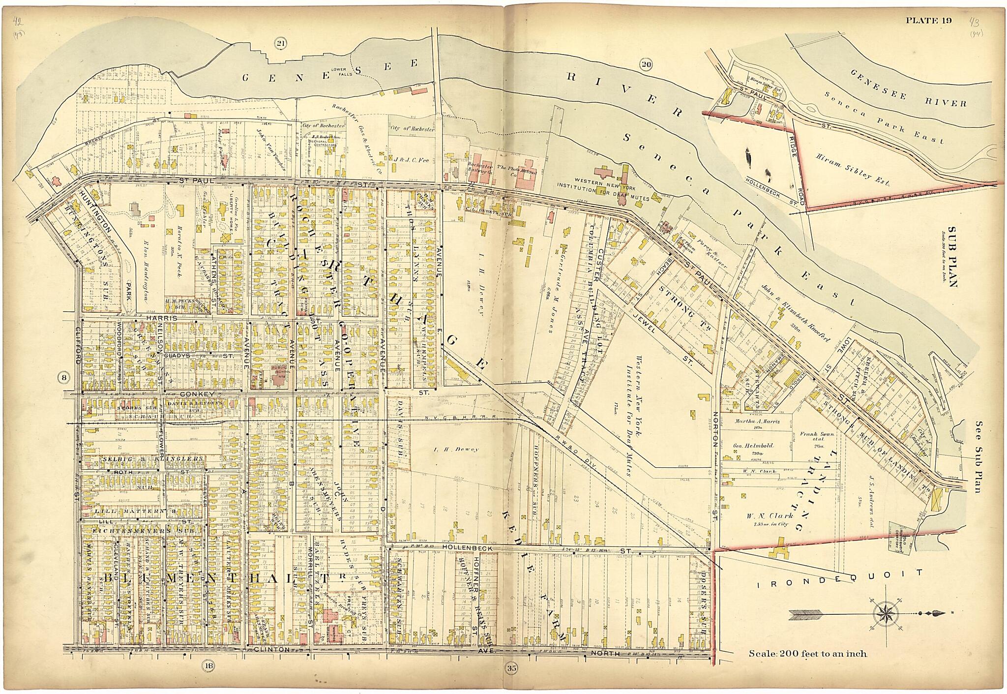 This old map of Plate 19 from Plat Book of the City of Rochester, New York from 1900 was created by J.M. Lathrop & Co in 1900