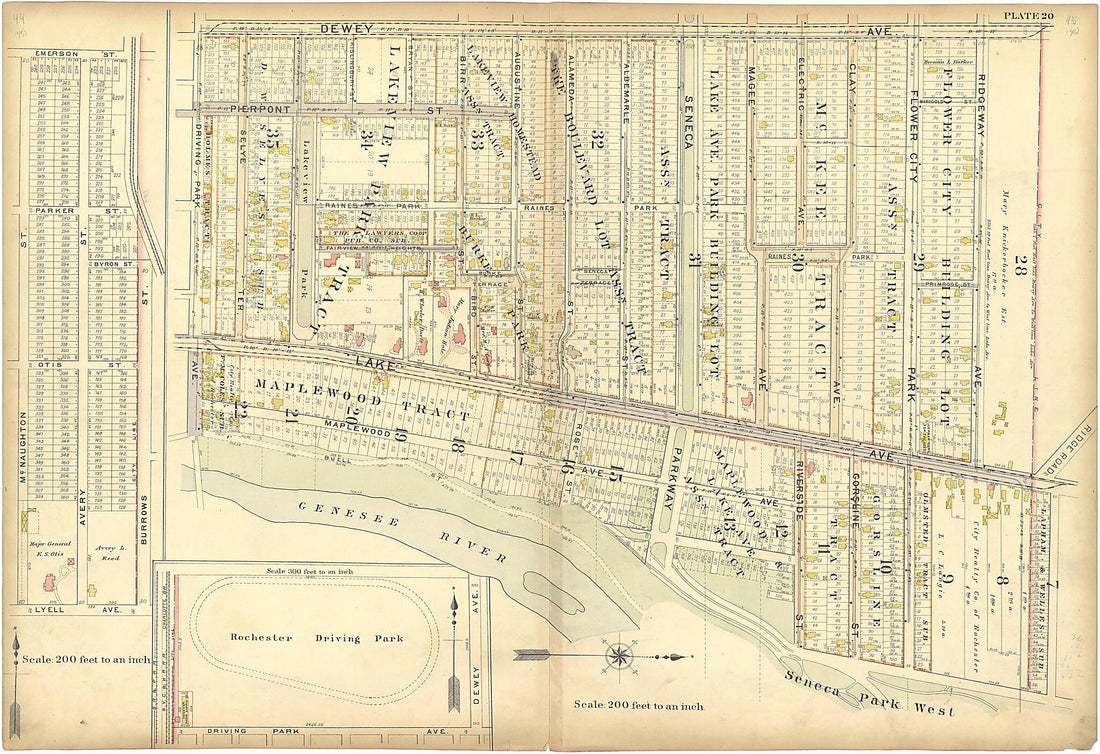 This old map of Plate 20 from Plat Book of the City of Rochester, New York from 1900 was created by J.M. Lathrop & Co in 1900