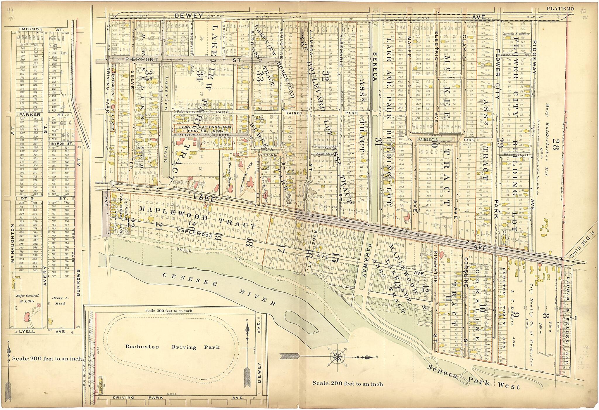 This old map of Plate 20 from Plat Book of the City of Rochester, New York from 1900 was created by J.M. Lathrop & Co in 1900