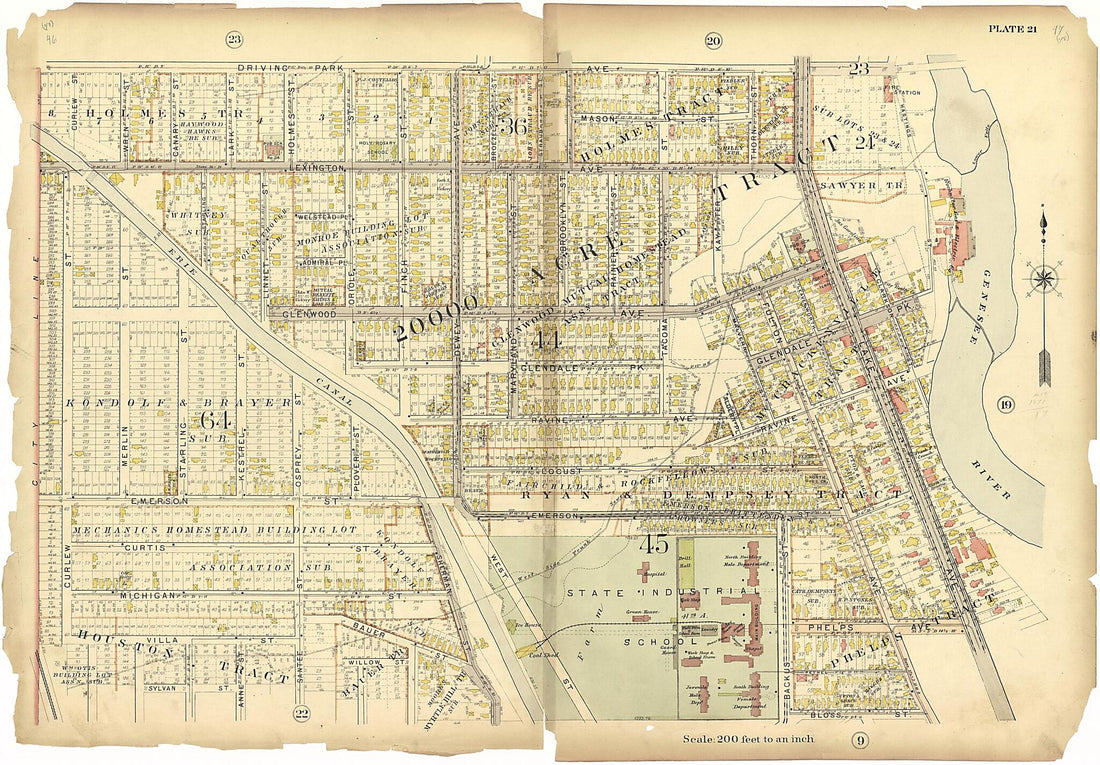 This old map of Plate 21 from Plat Book of the City of Rochester, New York from 1900 was created by J.M. Lathrop & Co in 1900