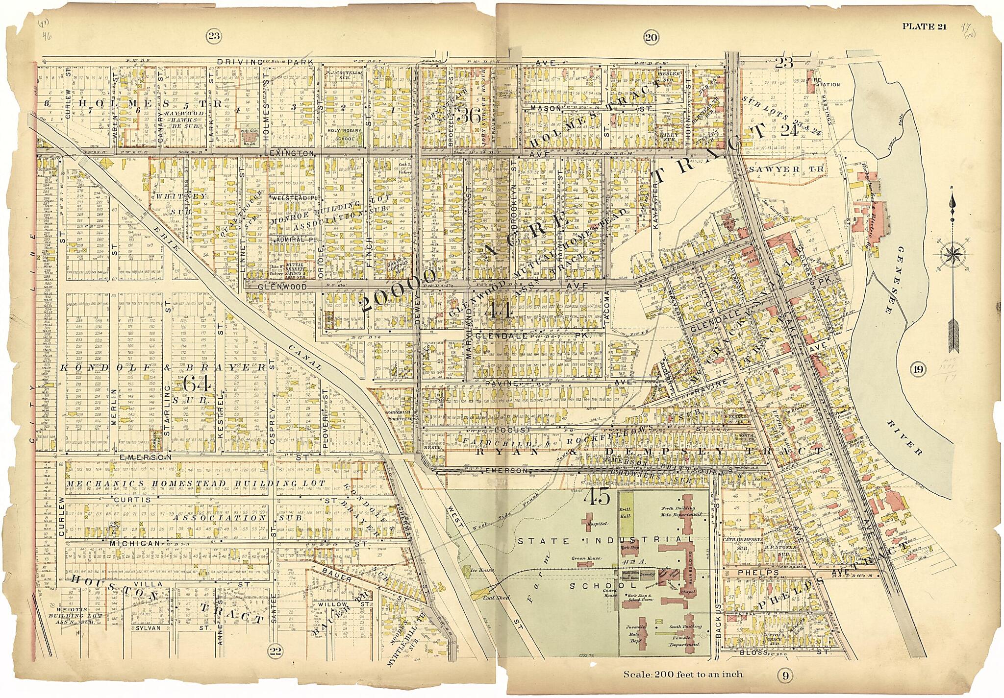 This old map of Plate 21 from Plat Book of the City of Rochester, New York from 1900 was created by J.M. Lathrop & Co in 1900