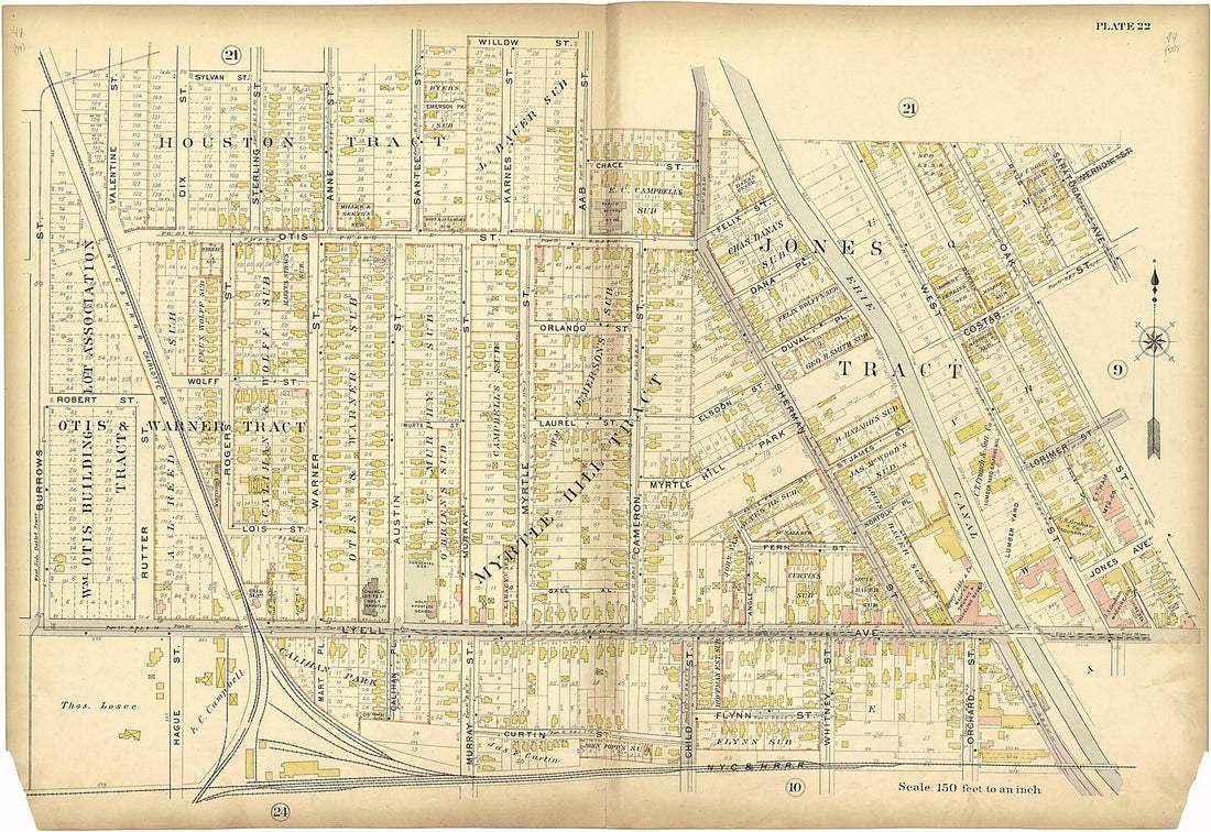 This old map of Plate 22 from Plat Book of the City of Rochester, New York from 1900 was created by J.M. Lathrop & Co in 1900