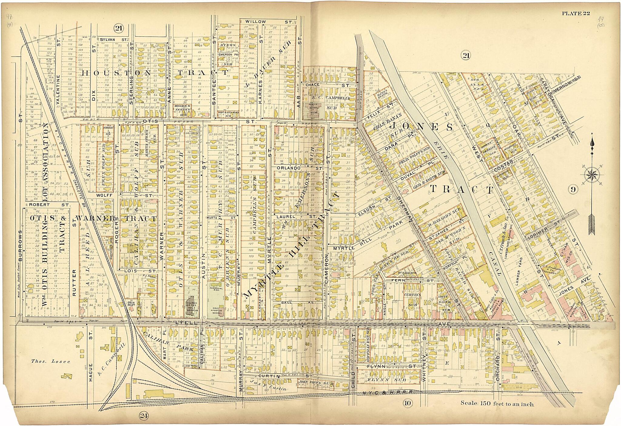 This old map of Plate 22 from Plat Book of the City of Rochester, New York from 1900 was created by J.M. Lathrop & Co in 1900