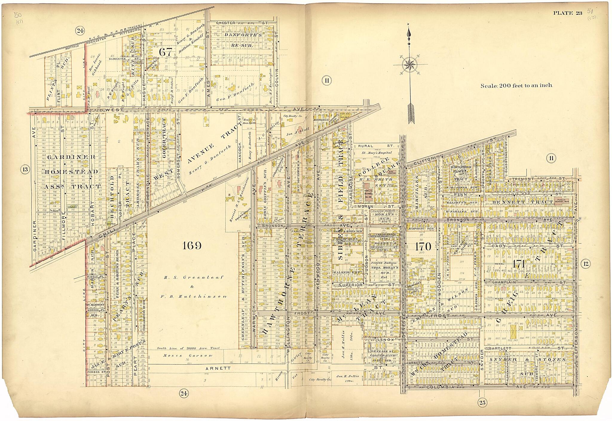 This old map of Plate 23 from Plat Book of the City of Rochester, New York from 1900 was created by J.M. Lathrop & Co in 1900