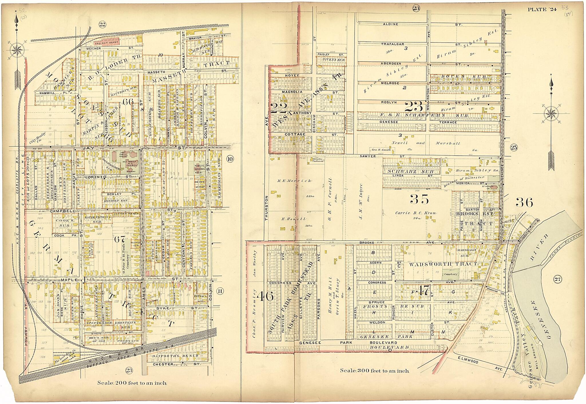 This old map of Plate 24 from Plat Book of the City of Rochester, New York from 1900 was created by J.M. Lathrop & Co in 1900
