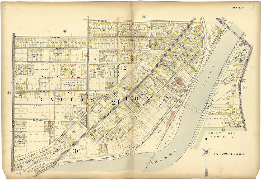 This old map of Plate 25 from Plat Book of the City of Rochester, New York from 1900 was created by J.M. Lathrop & Co in 1900